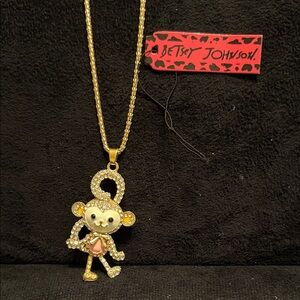 Betsey Johnson Gold and Pink Monkey Necklace